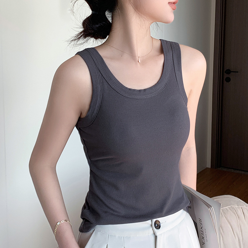 免穿文胸带胸垫螺纹吊带背心女夏季外穿内衣薄款休闲内搭打底上衣，女装背心吊带，搜酷衣阁