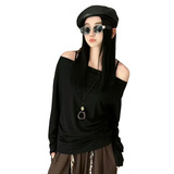 纯欲辣妹修身显瘦露肩长袖T恤女装秋季小众设计感百搭打底衫上衣，女装T恤，搜酷衣阁