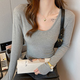 Wv领白色简约上衣女高级感小众西装内搭秋冬修身显瘦打底衫，保暖内衣，搜酷衣阁