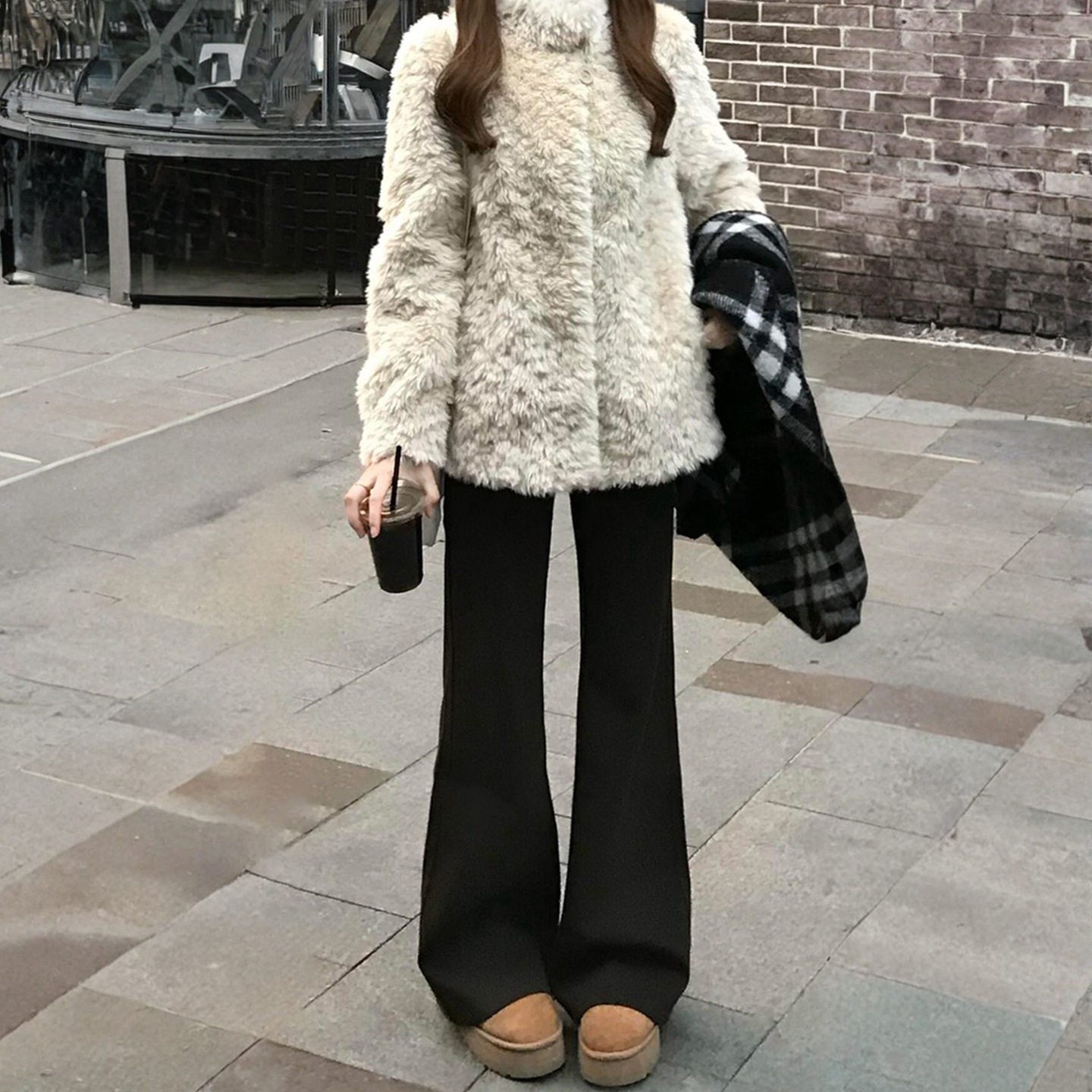 黑色加绒喇叭裤子女2025新款秋冬加长高腰显瘦大码胖mm微喇西装裤，女装休闲裤，搜酷衣阁