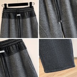 毛呢加绒阔腿裤女冬季新款撞色腰头休闲裤女款加厚显瘦裤子女士冬，女装休闲裤，搜酷衣阁