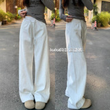 2026新款小个子阔腿裤窄版直筒加绒lulu卫裤显腿长灰色运动裤女，女装休闲裤，搜酷衣阁