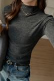 W秋冬季仿羊绒磨毛打底衫女式基础款加厚保暖半高领正肩内搭上衣，保暖内衣，搜酷衣阁
