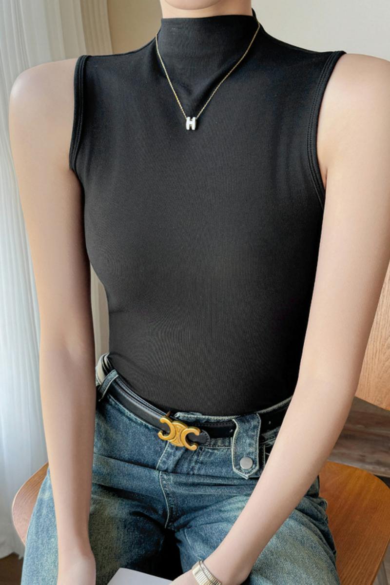 大码半高领无袖打底衫女春夏秋季内搭正肩t恤修身韩系上衣，女装T恤，搜酷衣阁