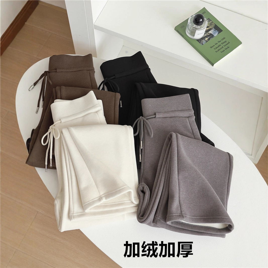 绵懒人裤加绒醋酸羊绒慵懒松驰感灰色休闲裤女秋冬抽绳卫裤，女装休闲裤，搜酷衣阁