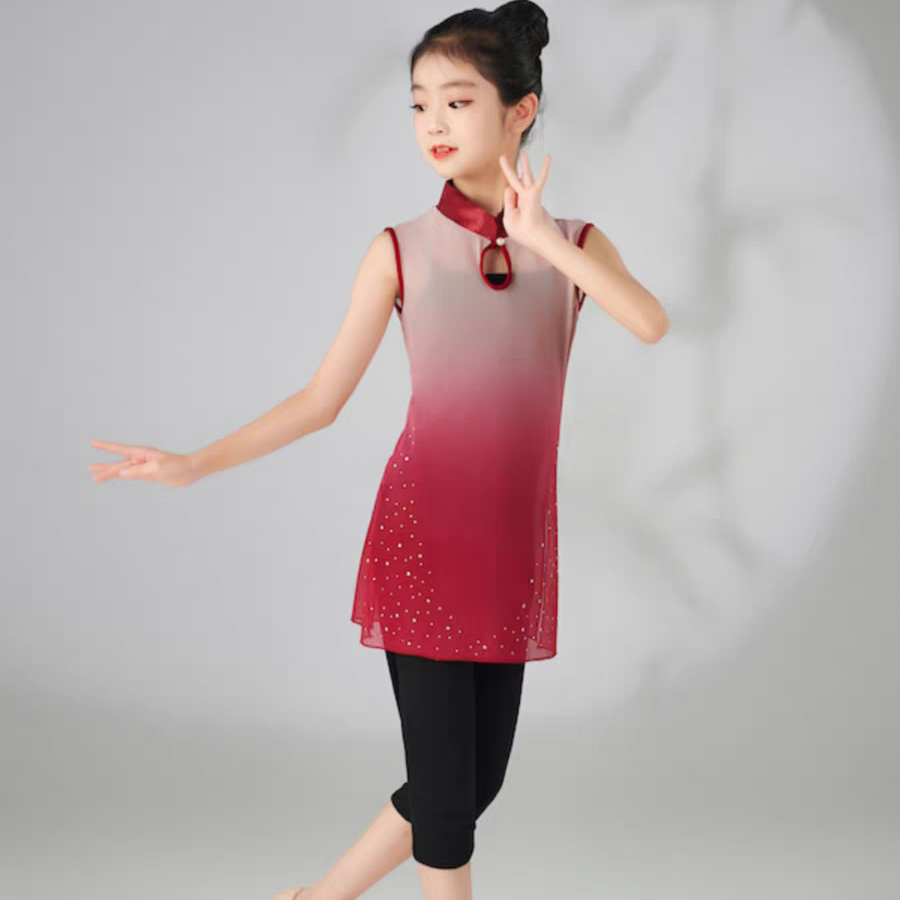 女童中国舞练功服渐变旗袍领跳