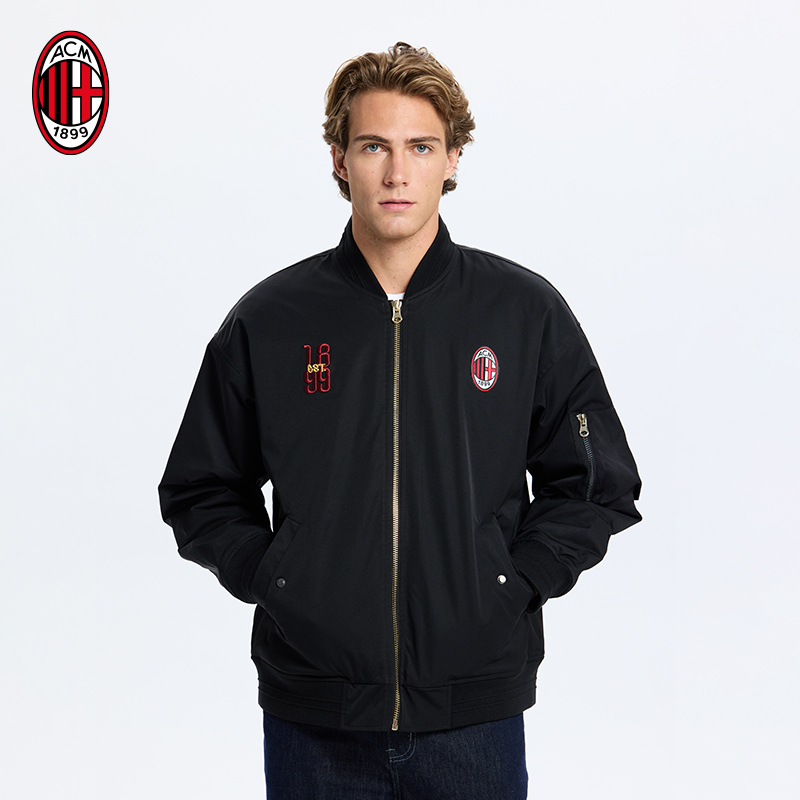 AC米兰飞行夹克米兰外套拉链立领秋冬装服饰飞行夹克百搭黑色穿搭