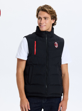 AC米兰棉马甲秋冬御寒棉马甲米兰棉服队徽款黑色百搭马甲立领棉服