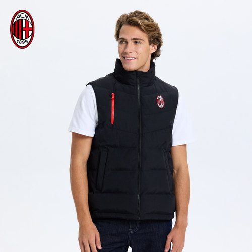 AC米兰棉马甲秋冬御寒棉马甲米兰棉服队徽款黑色百搭马甲立领棉服