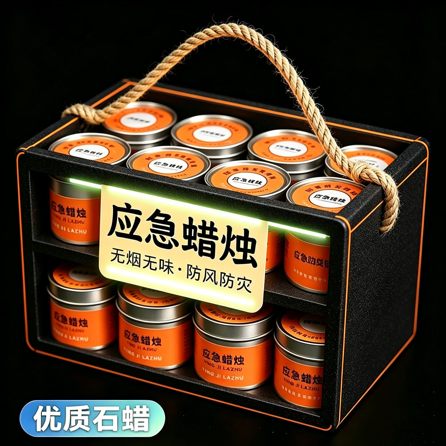 应急防灾无烟铁罐蜡烛套装