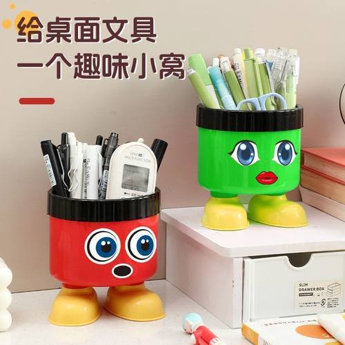 新款大脚ins卡通个性笔筒学生桌面办公室可爱简约复古收纳桶创意