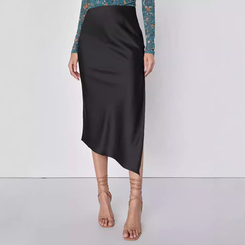 Asymmetric high waisted split skirt不对称高腰开叉半身裙女