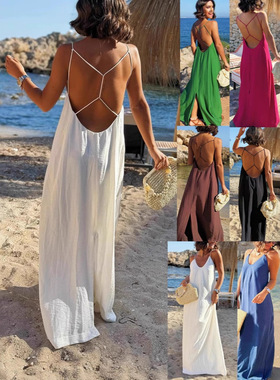 露背女士连衣中长裙Backless women's jumpsuit, mid lengthskirt
