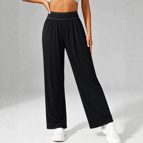 女士松紧腰阔腿长裤   Ladies' elastic waist wide leg pants