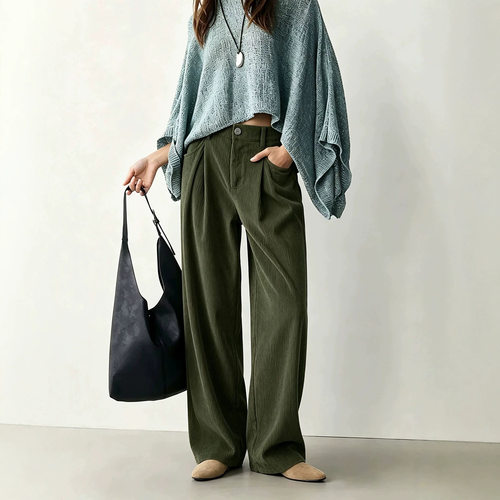 High waisted pleated casual wide leg pants高腰压褶休闲阔腿裤