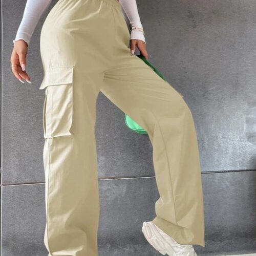 高腰多口袋直筒裤High waisted multi pocket straight leg pants