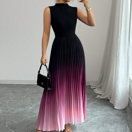 圆领无袖渐变连衣裙   Round neck sleeveless gradient dress