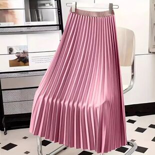 color large pleated with display skirt 纯色垂坠感百褶裙Solid