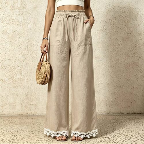 Ladies' lace patchwork wide leg pants  女士蕾丝拼接阔腿裤