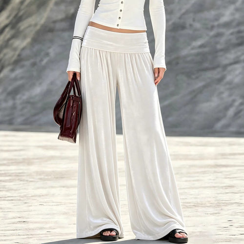 Flip up high waisted casual pants for women翻边高腰休闲长裤