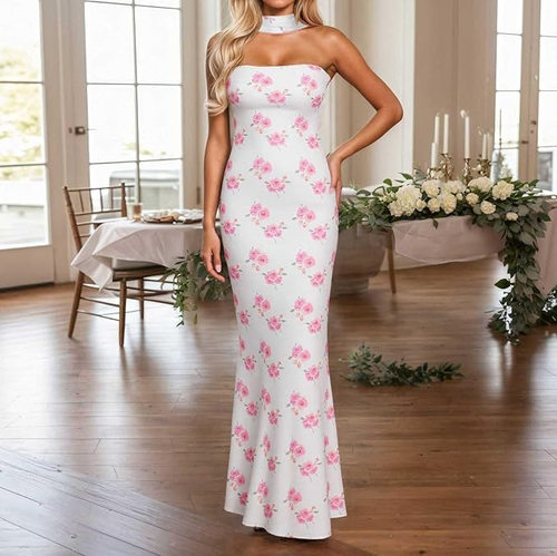 女士抹胸包臀连衣裙Women's strapless and hip hugging dress