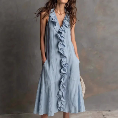 无袖荷叶边女士连衣裙   Sleeveless ruffled women's dress
