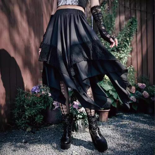 蕾丝拼接不规则半身裙女Lace patchwork irregular skirtforwomen