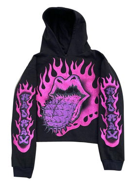 Printed long sleeve loose hooded coat   印花长袖宽松连帽外套