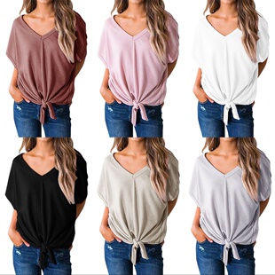 Colorful Neck Irregular Short Women Sleeve 恤 Shirt