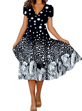 Beach Swing Ladies A-Line Wedding Party DressV领大摆连衣裙