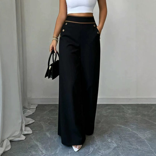 Button casual wide leg pants for women 纽扣休闲阔腿长裤女