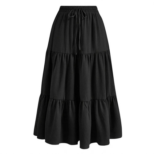 纯色褶皱半身长裙女Solidcolorpleatedhalfbodylongskirtforwomen