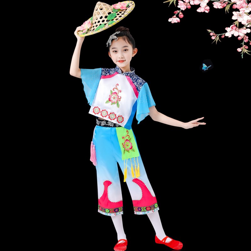 儿童水梦瑶舞蹈服女童斗笠道具服装古典民族舞演出服傣族舞表演服