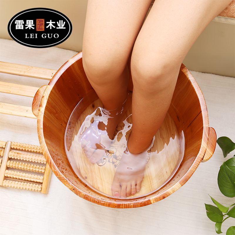高35CM杉木泡脚木桶足浴桶洗脚盆木桶泡脚木盆家用带盖深桶过小腿