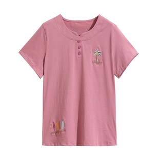 t恤女2024夏装 中老年人大码 妈妈纯棉短袖 新款 上衣服 洋气小衫 时尚