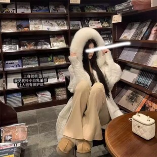 轻奢高级感可拆卸毛领连帽针织开衫女秋冬中长款加厚毛衣外套百搭