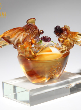 琉璃鱼摆件招财创意家居客厅酒柜装饰品送领导升职礼物高档工艺品