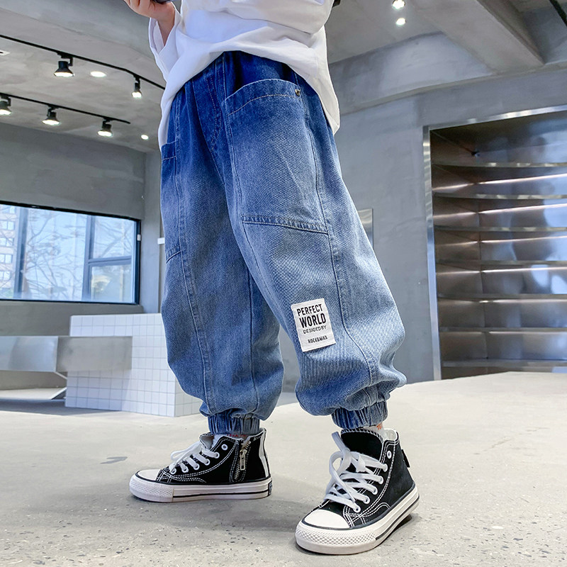 男童秋冬牛仔裤2022新款儿童加厚加绒中大童秋装宽松时髦童装裤子