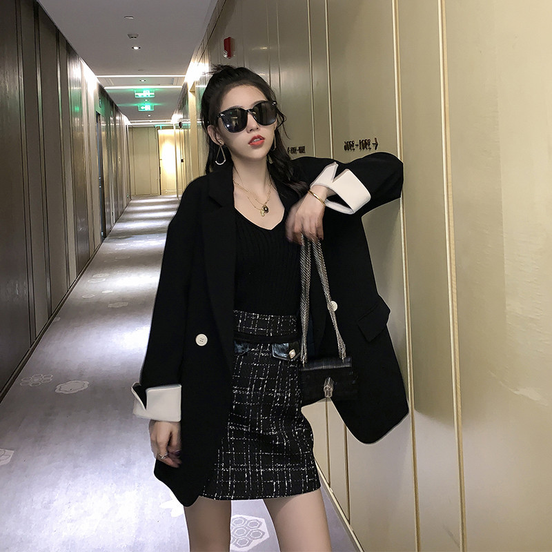 大码小西装外套女胖MM200斤加大码小个子网红黑色设计感休闲西服