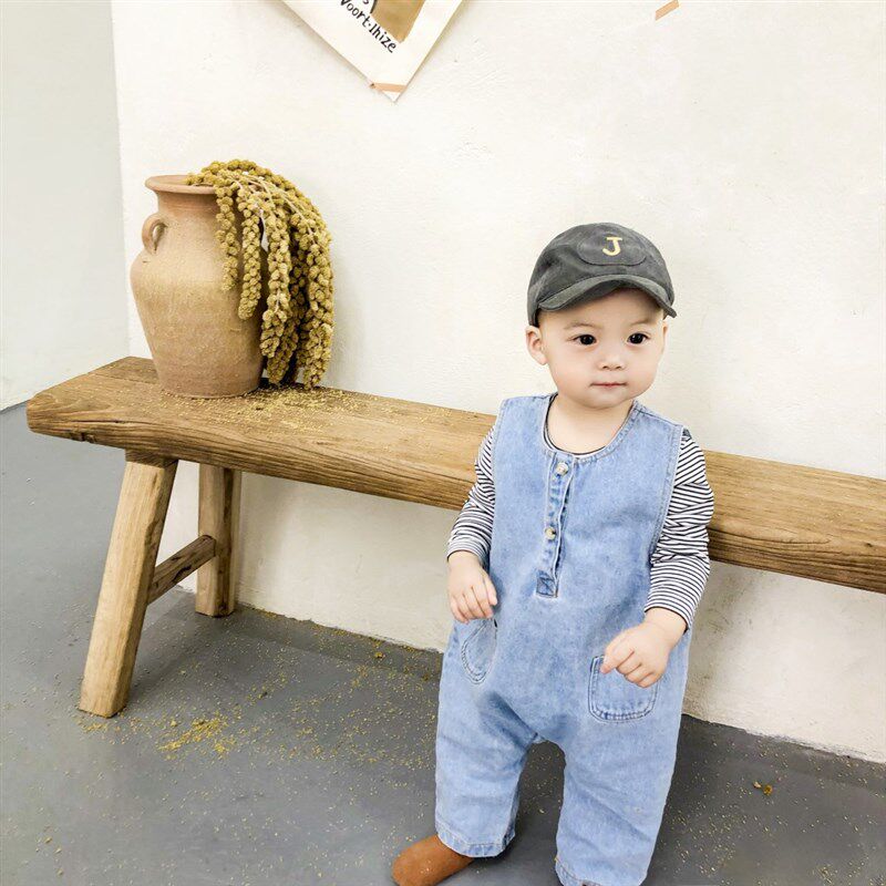 2021春夏季新款洋气新生婴儿男女宝宝牛仔背带裤子无袖连体衣薄款