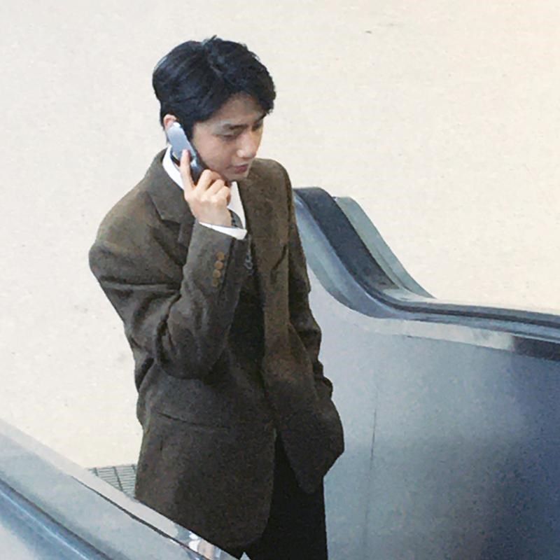 何记港风/含80%羊毛人字纹毛呢西装外套 复古港风宽松秋冬款西服