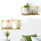 北欧金色铁艺长方形墙上置物架客厅背景墙壁挂书架美甲装 饰展示架