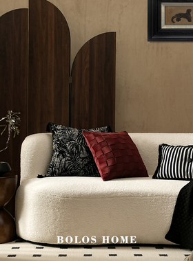 柏洛斯Colorful轻奢红色绒布样板房客厅沙发高级感背靠腰枕抱枕