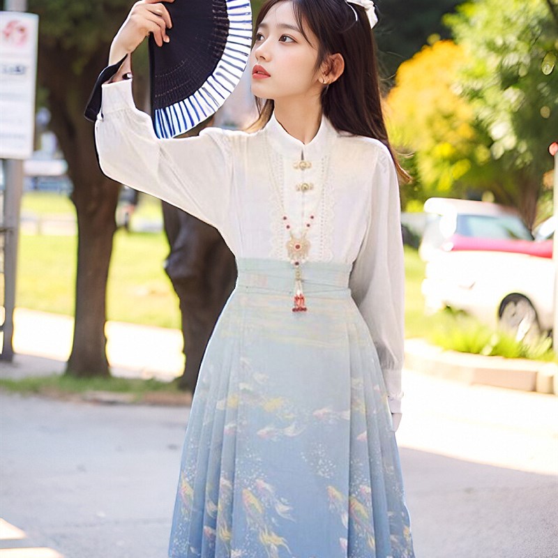 亲子装女童马面裙套装春秋款中国风古装中大童2024新款明制汉服