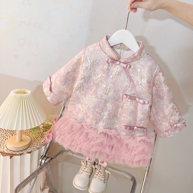 旗袍女童连衣裙冬装儿童中国风唐装生日一宝宝周岁礼服抓周宴冬季