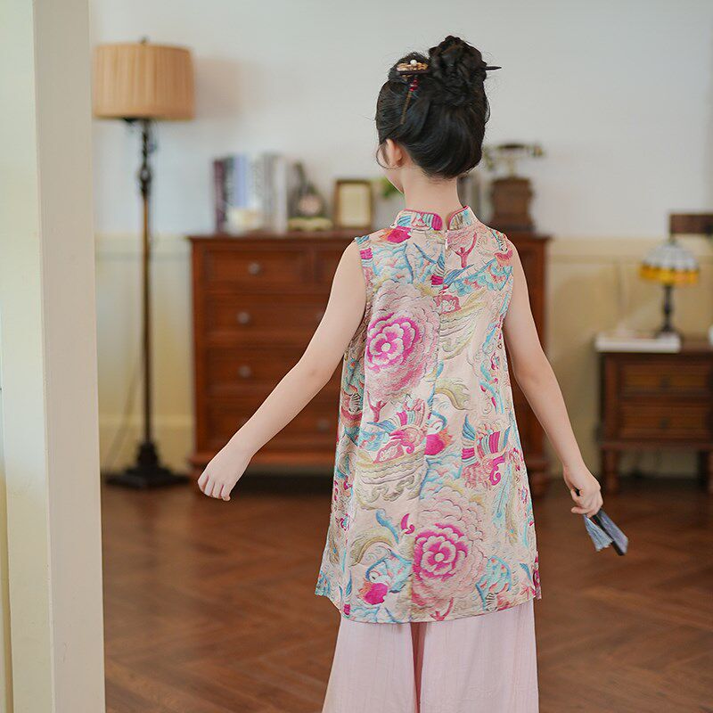 53870女童新中式国风汉服套装2025夏季新款古风女孩旗袍上衣裤子