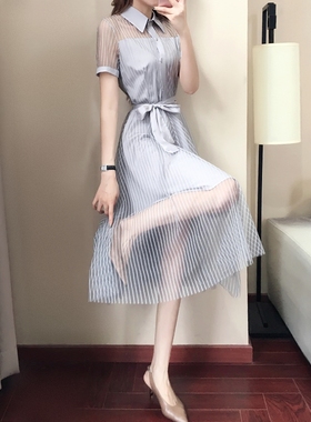 衬衣风连衣裙女2021新款夏kl法式小众小个子气质显瘦衬衫雪纺裙子