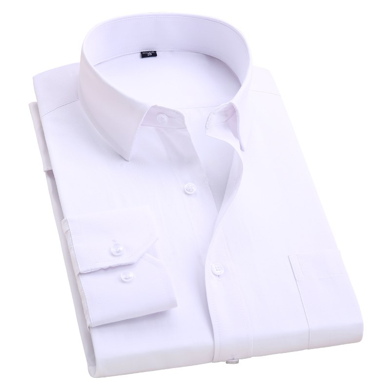 春款商务正装职业免烫男士长袖工装结婚衬衫白修身型青年衬衣大码