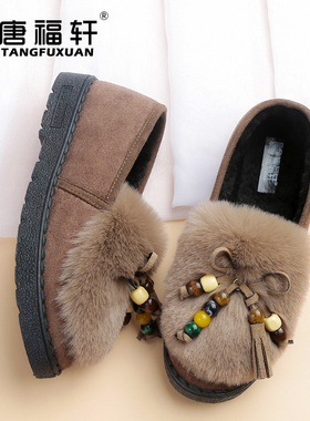 豆豆鞋女秋冬新款老北京布鞋中老年妈妈棉鞋加绒保暖瓢鞋毛毛鞋女