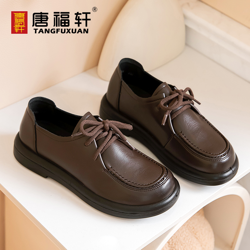 春秋新款小皮鞋女休闲英伦复古平底百搭系带乐福鞋软底工作鞋女款
